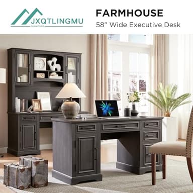 JXQTLINGMU 58 Inch Large Computer Desk with Drawers, Embossed Texture Home Office Desk, Workspace for Work Study Writing, Black - Image 7