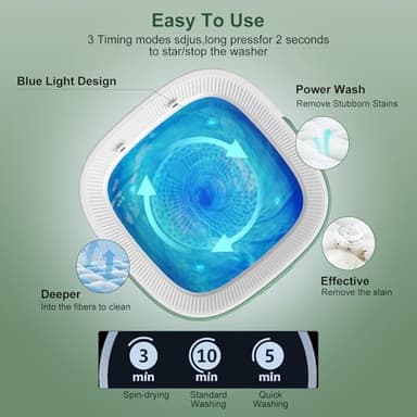 Portable Washing Machine, 12L Upgraded Mini Washing Machine With Spin Basket, Foldable Washer Cleaning for Underwear, Baby Clothes Socks and Small Items, Small Washer for Apartments, Dorm,RV (Green) - Image 6