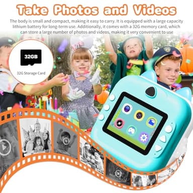 Instant Print Camera for Kids, Christmas Birthday Gifts for Girls Boys, Selfie Digital Camera with 1080P Videos, Portable Camera Toy for 4 5 6 7 8 9 10 Years Old boy with Print Paper & 32G Card - Image 2