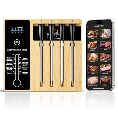 Smart Wireless Meat Thermometer 4 Probes, Bluetooth Food Thermometer, Remote Tracking and Real-Time Readings from Apps, for iOS and Android, for BBQ, Grill, Smoker, Nigogor Heat-Resistant Probes - Image 1