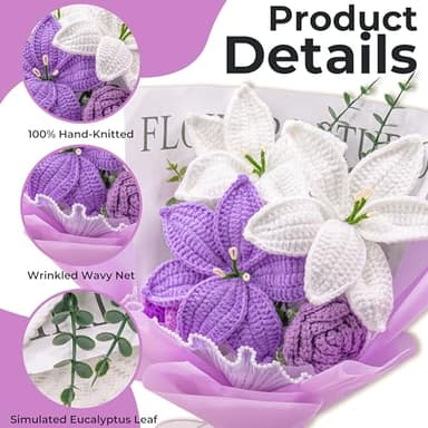 Wrapped Crochet Flowers Bouquet with Crochet Flowers of Lily & Rose for Home Decorations, Graduation Gifts, Anniversary Gifts, Get Well Gifts, Gift for Women Mom - Image 4