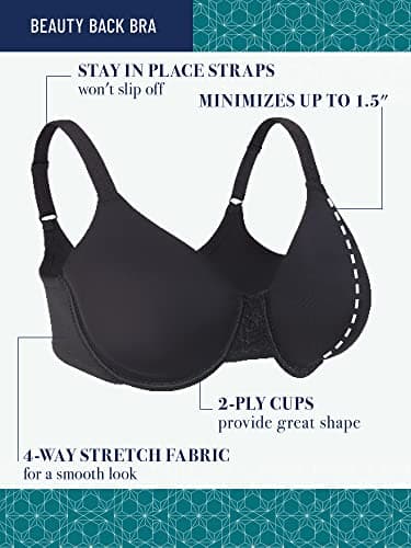 Vanity Fair Womens Beauty Back Smoothing Bra, Bust Line Up To 1.5", Non Padded Cups H Minimizer Bra, Ghost Navy, 34H US - Image 4