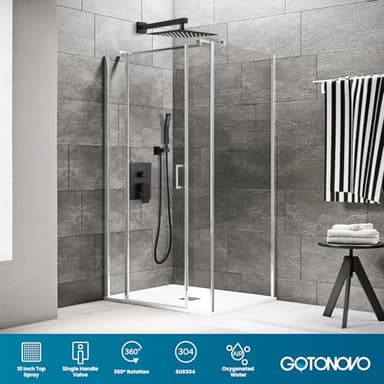 gotonovo Rainfall Bathroom Shower System Rain Shower Head and Handle Set Wall Mounted Shower Complete Combo Solid Brass Pressure Balancing Shower Mixer Valve 10 Inch Matte Black - Image 8
