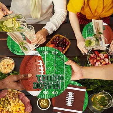 Gatherfun Football Party Supplies Kit Serve 24,Includes Dinner Plates, Dessert Napkins, Cups,Banner and Touchdown Tablecloth for Birthday Gameday Tailgate Decorations, Green (2023053002) - Image 4