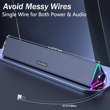 LENRUE Computer Speakers for Desktop,PC Speakers with Single USB for Power and Stereo Sound,Touch Lights Gaming Speakers Sound bar for Desktop PC Monitor Laptop(USB-C Adapter Included) - Image 6