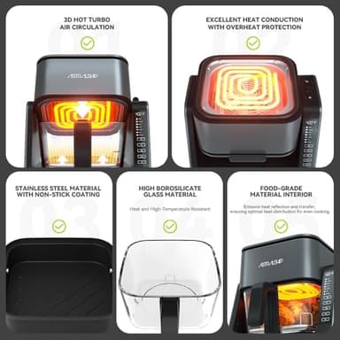 Astralship 2-in-1 Glass Air Fryer & Grill Combo, 4.2 QT + 1.3 QT Capacity, 7 Digital Presets, Small, Non-Toxic See-Through Glass Bowl, Low-Oil Healthy Cooking, Easy to Clean, Multi-Function Design - Image 8