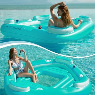 Jasonwell Floating Island Pool Float - Inflatable 4-Person Swimming Pool Lounger Raft River Lake Floaties Relaxation Water Floats with Cupholders Big Multi Person Tropical Party Toys for Adults - Image 4