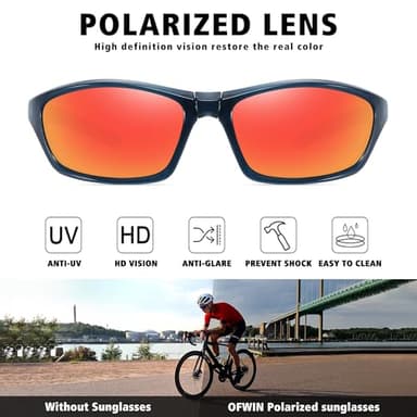 Ofwin Polarized Sports Folding Sunglasses for Men Women Wrap Around Cycling Fishing Sunglasses UV Protection Blue Red - Image 3