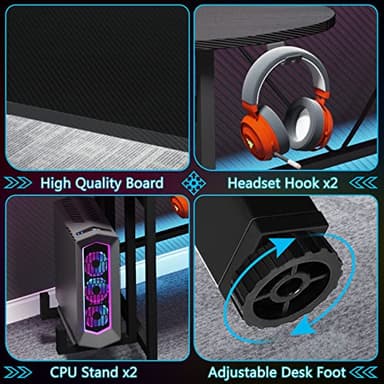 Tribesigns 75 Inch Gaming Desk with Monitor Shelf, Large PC Computer Desk with LED Lights, Gaming Table Gamer Desk for Bedroom, Home Office, Black - Image 7