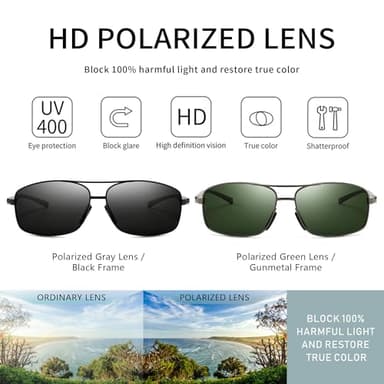 SUNGAIT Ultra Lightweight Rectangular Polarized Sunglasses Men UV400 Protection SGT458HH-QMLV-8 - Image 3