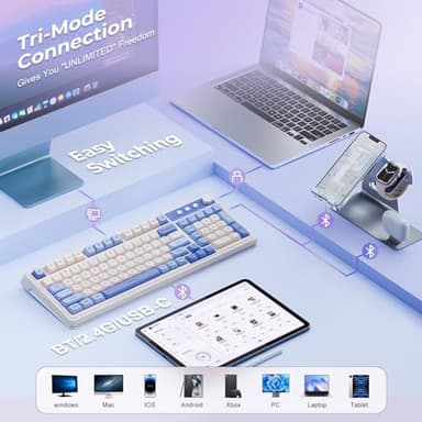 AULA S99 Wireless Keyboard, Tri-Mode Bluetooth/2.4GHz/USB-C Cute Creamy Gaming Keyboard with Number Pad RGB Backlit, Media Knob Custom Computer Keyboards for MAC Xbox PC Gamer - Gradient Purple - Image 3