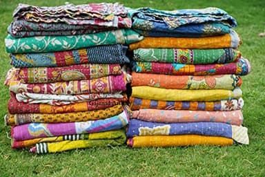 Gajanad Artistry One Piece Vintage Kantha Quilts Reversible Bohemian Home Decor Handmade Indian Blanket Twin Size 85X55 Inches Assorted Multicolor - Image 4