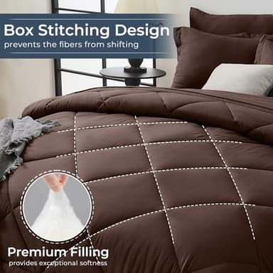 HEVUMYI Brown Queen Comforter Set - 7-Piece All Season Bed in a Bag Queen, Ultra Soft Bedding Set with Comforter, Flat Sheet, Fitted Sheet, Pillowcases, Pillow Shams - Image 4