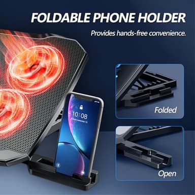 AIMIUZI Laptop Cooling Pad for Computer Laptop Cooler for 12-15.6 Inch Notebooks, Laptop Cooling Stand with 5 Quiet Fans, 5 Height Adjustable,2 USB Ports, Phone Stand - Image 5