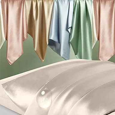 Silk Pillowcase 2 Pack, Mulberry Silk Pillow Cases Queen Size Set of 2, Anti Acne Silk Pillowcase for Hair and Skin, Natural Silk Satin Pillowcases Gifts for Women Men 2 Pack with Zipper, Beige - Image 2