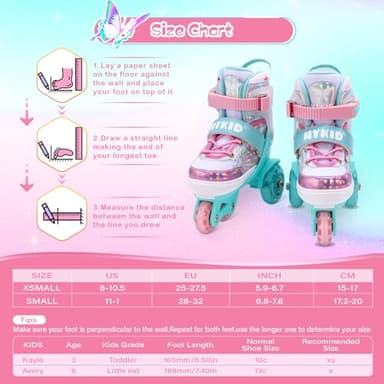 HYKID Toddler Roller Skates 4 Adjustable Sizes Fun Illuminating Safety Three-Point Type Breathable Upper Beginner Roller Skates for Girls Kids Butterfly Small 11-1 - Image 3