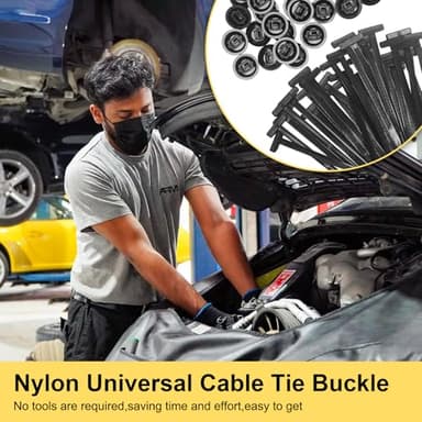 150PCS Nylon Universal Cable Tie Buckle for Car, Heavy Duty Plastic Rivet T Zip Ties Style, Grip Auto Zip Tie Buckles, Automotive Zipper Clips, Button Ziptie Bumper Retainer Fender Liner Fastener - Image 4
