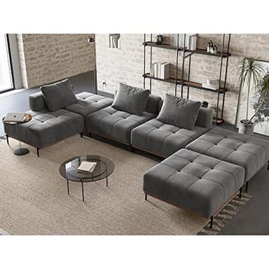 Acanva Convertible Modular Sectional Sofa, Mid-Century Modern Minimalist Free Combination U/L Shaped Reversible Couch for Living Room, Single Chair, Grey - Image 5