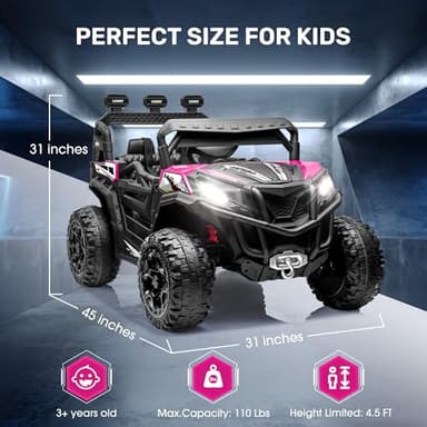 ANPABO 24V 4X4 Ride on Car Truck w/Remote Control, 4WD/2WD Switchable Kids UTV, 19" Spacious Seat, 4 Shock Absorbers, Soft Start, Music Player, Electric Car for Kids Ages 3+(Pink) - Image 2