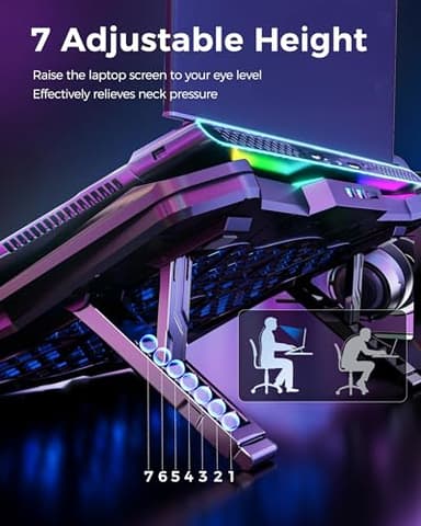 AICHESON Gaming Laptop Cooling Pad with 8 Fans, RGB Computer Stand for 15.6-17.3 Inch Notebook with 7 Height Slots, 2 USB Ports, AA3 - Image 3