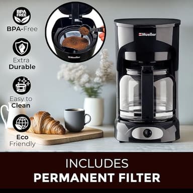 Mueller 12-Cup Drip Coffee Maker - Borosilicate Carafe, Auto-Off, Reusable Filter, Anti-Drip, Keep-Warm Function, Clear Water Level Window Coffee Machine, Kitchen Essentials & Accessories - Image 5