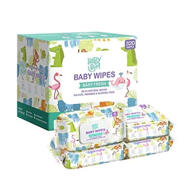 HAPPY BUM Sensitive Water Baby Diaper Wipes, Baby Wipes, Unscented, 4 Flip-top packs (320 Wipes Total) - Image 8