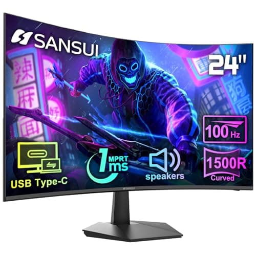 SANSUI Curved Monitor 24 inch 100Hz USB Type-C Computer Monitor with Built-in Speakers- MPRT 1ms,Adaptive Sync,HDR,1500R,VESA 75x75mm Compatible, for Home and Office(ES-24C1) - Image 1