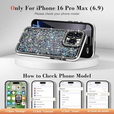 Lafunda for iPhone 16 Pro Max Case Glitter, Luxury Shiny Bling Sparkly Bumper Cover with Crystal Diamonds for Women Girls Soft Slim Shockproof Protective Phone Case for iPhone 16 Pro Max 6.9", Black - Image 2