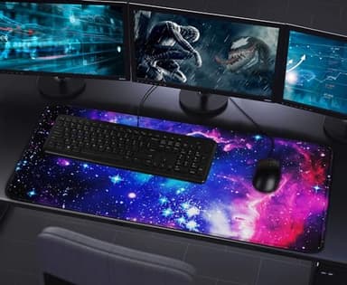 Large Extended Gaming Mouse Pad with Stitched Edges, (31.5X15.7In) Durable Non-Slip Natural Rubber Base, Waterproof Computer Keyboard Pad Mat for Esports Pros/Gamer/Desktop/Office/Home, Galactic Blue - Image 7