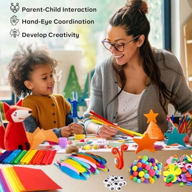 FUNZBO Arts and Crafts Supplies for Kids - Craft Kit with Glitter Glue Stick, Pipe Cleaners Pom Poms Craft Tools, DIY School Supplies Kit, Girls Toys, Christmas Birathday Gifts for Girls Boys Age 4+ - Image 4