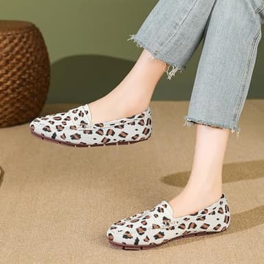 feabtonbd Loafers for Women Comfortable Breathable ShoeCasual Slip On Womens Driving Flats Shoes-White Leopard-8 - Image 6