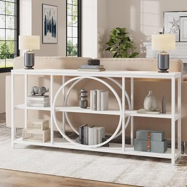 Tribesigns 70.9 inch Sofa Console Table, Modern Extra Long Entryway Tables with 3 Tier Storage Shelves Metal Frame for Foyer Hallway Living Room Behind Couch, Pure White - Image 1