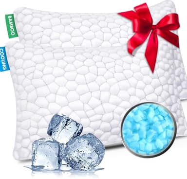 SUPA MODERN Cooling Pillows Queen Size Set of 2, Shredded Memory Foam Pillows for Sleeping 2 Pack, Adjustable Firm Bed Pillow for Side Back Stomach Sleepers, Cool Luxury Gel Pillow for Neck Support - Image 1