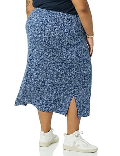 Amazon Essentials Women's Pull-On Knit Midi Skirt (Available in Plus Size), Navy Dots Print, 4X - Image 2