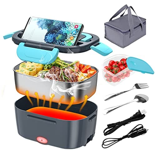CHARMDOO Electric Lunch Box, Food Warmer Heater 12V 24V 110V, 80W Faster Heated Lunch Box for Car/Truck/Home Portable Heating Boxes with 1.5L 304 SS Container Fork & Spoon - Image 1