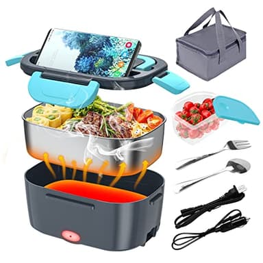 CHARMDOO Electric Lunch Box, Food Warmer Heater 12V 24V 110V, 80W Faster Heated Lunch Box for Car/Truck/Home Portable Heating Boxes with 1.5L 304 SS Container Fork & Spoon - Image 1