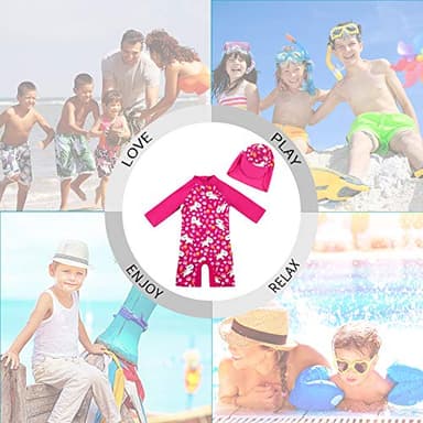upandfast Baby/Toddler Girl One Piece Zip Sunsuits with Sun Hat UPF 50+ Sun Protection Infant Beach Swimsuit (Rose(LS), 24-36 Months) - Image 7