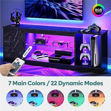 Bestier LED TV Stand for 55/60/65 Inch TV, Gaming Entertainment Center with Cabinet for PS5, Xbox,Modern TV Cabinet with Adjustable Glass Shelves for Living Room, Bedroom 57 Inch,Black Marble - Image 3