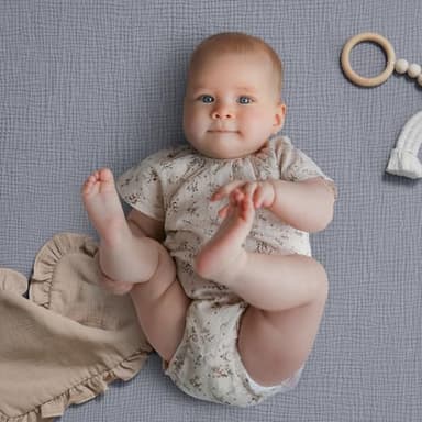 Blissful Diary Muslin Mini Crib Sheets, Pack and Play Mattress Sheets Fitted for Pack N Play, Soft Cotton for Boys Girls, 2 Pack(Light Blue&Grey) - Image 2