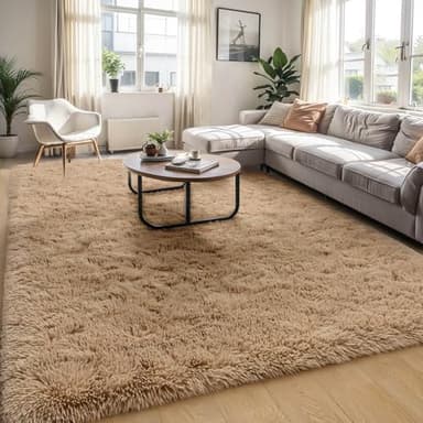 ULTSOFE 5x8 Fluffy Soft Beige Rug for Living Room Bedroom, Large Area Rugs Super Soft Shaggy Carpet for Classroom Kids Babys Playroom Toddler Nursery Dorm Home, Modern Indoor Non Slip Rug - Image 1