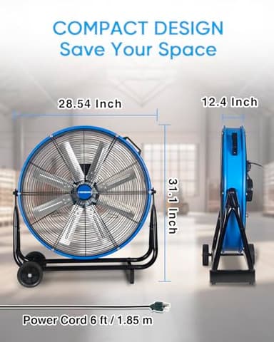 KEN BROWN 24 Inch Industrial Drum Fan, High Velocity Floor Shop Fan, Heavy Duty, 9500 CFM, 8 Blades, 3 Speeds, 360 Degree Tilt, Ideal for Industrial, Commercial, Gym, Garage Use, Blue - Image 8