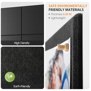 MaxGear Large Cork Board for Wall 36" x 24", Black Bulletin Board, 6 Pack Felt Wall Tiles with Pushpins, Cork Boards for Office Push Pin Board Tack Board Felt Board - Image 2