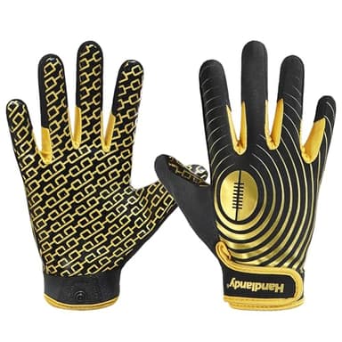 AIGEVTURE Mens Football Gloves Wide Receiver Youth Sticky Mens Receiving Gloves Best Gifts Black and Gold Medium - Image 1