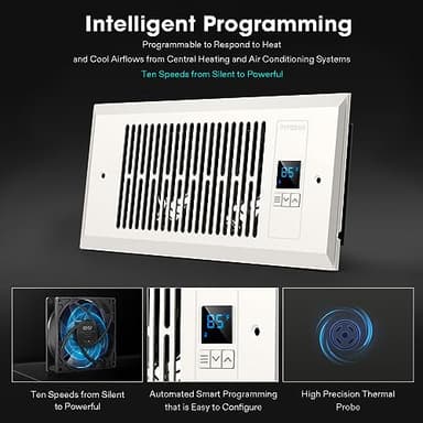 VIVOSUN Quiet Register Booster Fan 4”×10”, Smart Register Vent with Intelligent Thermostat Control, Cooling Heating AC Vent Booster Fan, Matte White - Image 4