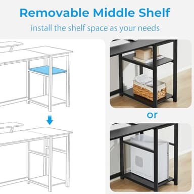 GreenForest Computer Home Office Desk with Monitor Stand and Reversible Storage Shelves,55 inch Modern Simple Writing Study PC Work Table,Black - Image 5