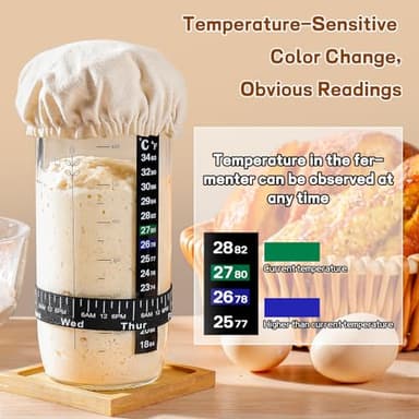 DWTS DANWEITESI Sourdough Starter Jar with Date Marked Feeding Band, Thermometer, Sourdough Fermentation Jar Scraper, Sewn Cloth Cover & Aluminum Lid, Sourdough Starter Kit Reusable(2pcs/24oz) - Image 3