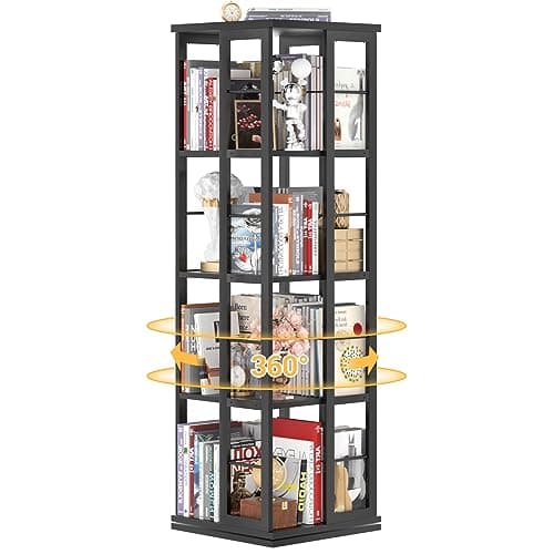 Aheaplus Rotating Bookshelf, 360 Display Wood Spinning Bookshelf, Floor Standing Bookcase Narrow Shelf Revolving Organizer Storage Rack for Small Space, Bedroom, Study Room, Black - Image 1