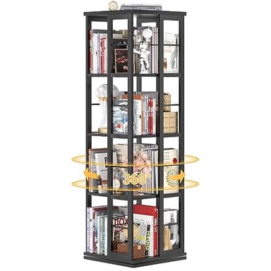Aheaplus Rotating Bookshelf, 360 Display Wood Spinning Bookshelf, Floor Standing Bookcase Narrow Shelf Revolving Organizer Storage Rack for Small Space, Bedroom, Study Room, Black - Image 1