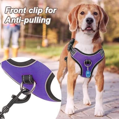 Perperqer Dog Harness Purple No Pull Y Shaped for Medium Sized Dog, Small to Large Dogs Reflective Adjustable Easy Walk Puppy Harnesses,Heavy Duty Girl Boy Pet Vest 3 Buckle with Handle & Light,L - Image 2