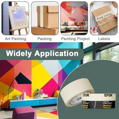 EFOK 10 Pack Masking Tape 2 Inch Wide Bulk, 2025 Upgrade White Painters Tape Anti-UV General Purpose, 1.88 Inch × 55 Yards Total 550 Yards - Image 8